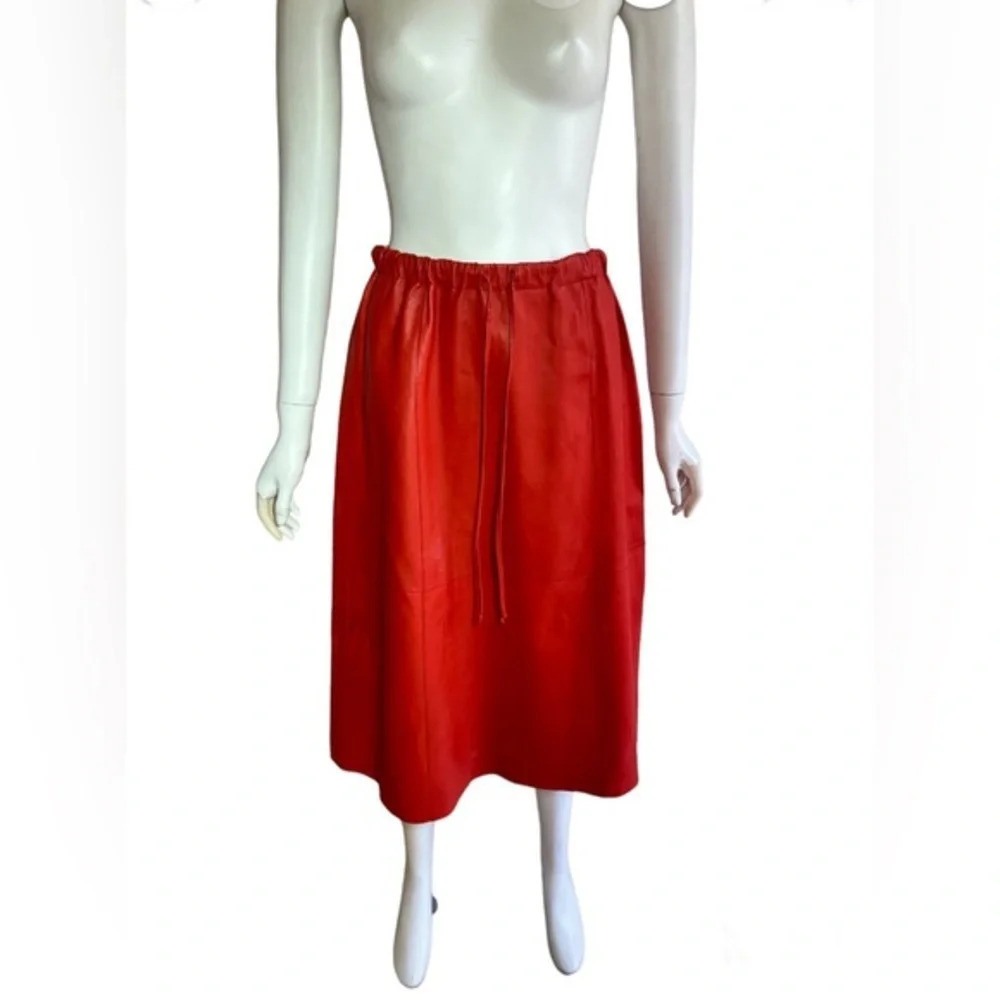 Alysi Leather Midi Skirt Size 2 US Orange A-line Flared Elastic Waist